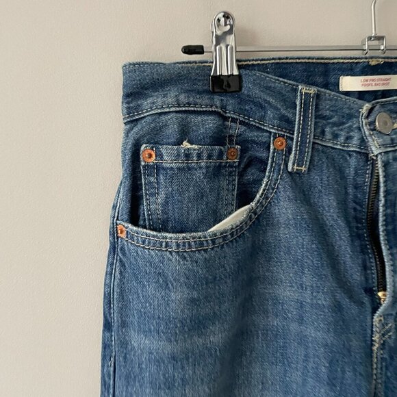 Levi's Low Pro Straight Leg Mid Rise Distressed Casual Denim Jeans Blue 27 - Picture 4 of 11
